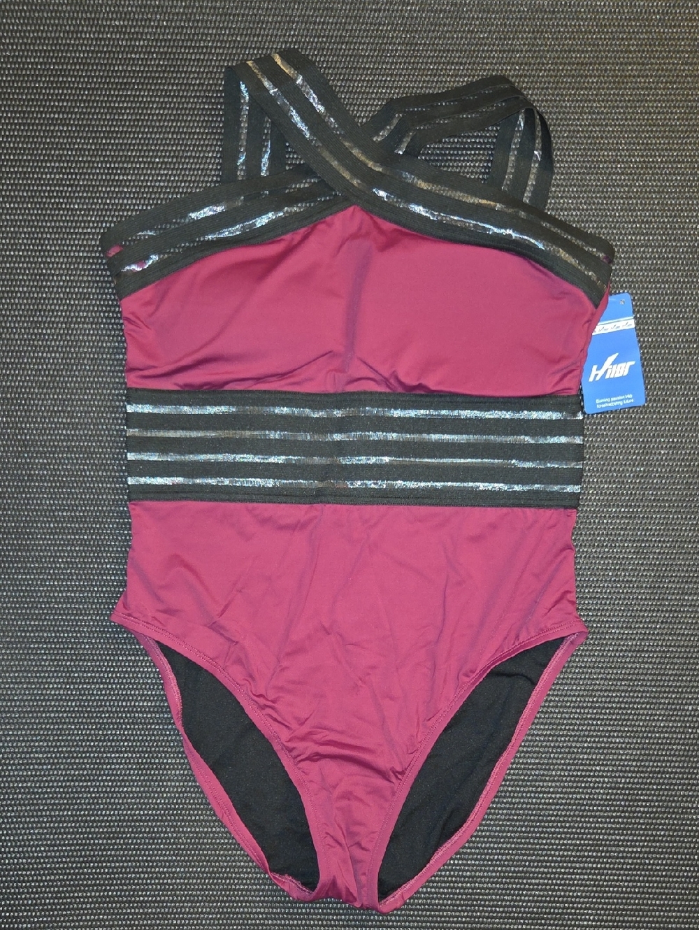 Women’s Magenta One-Piece Swimsuit with Metallic Stripe Accents
